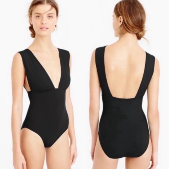 NWT J. Crew Plunging V-Neck One Piece Swimsuit in Black